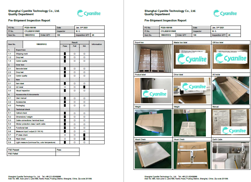 Cyanlite PSI Pre-Shipment Inspection Report